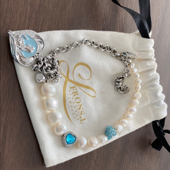 Turquoise and Silver Heart Charm Bracelet with Ombré Beads - Picture 3 of 3